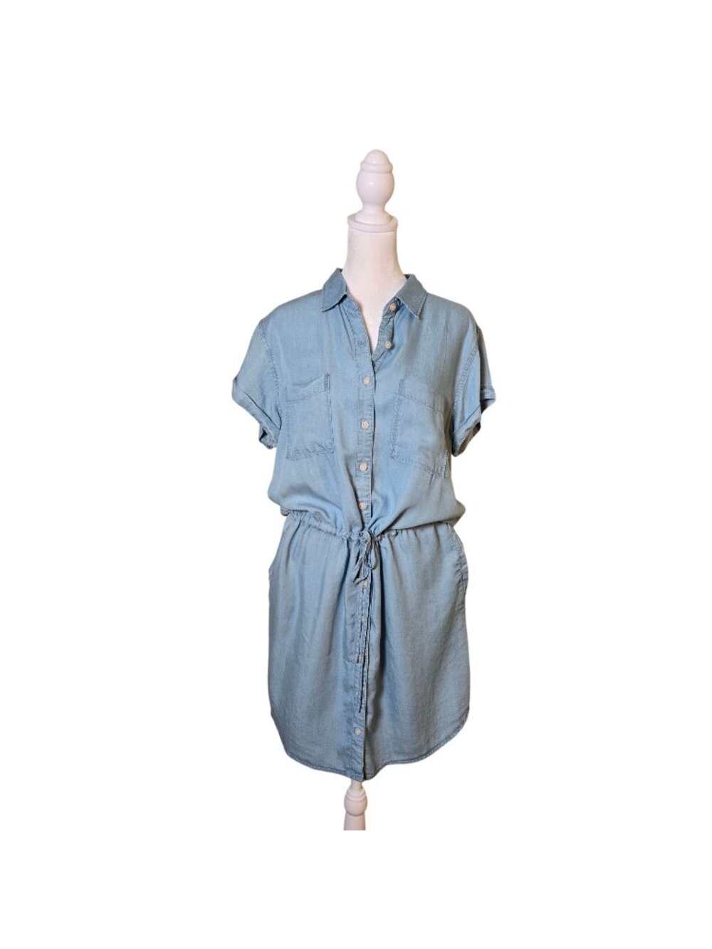 Thread & Supply Chambray Tie Waist Short Sleeve Shirt Dress Size Large